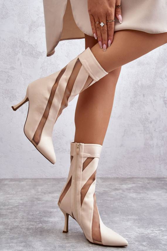 Fashionable Women's High Heel Boots Beige Deyna
