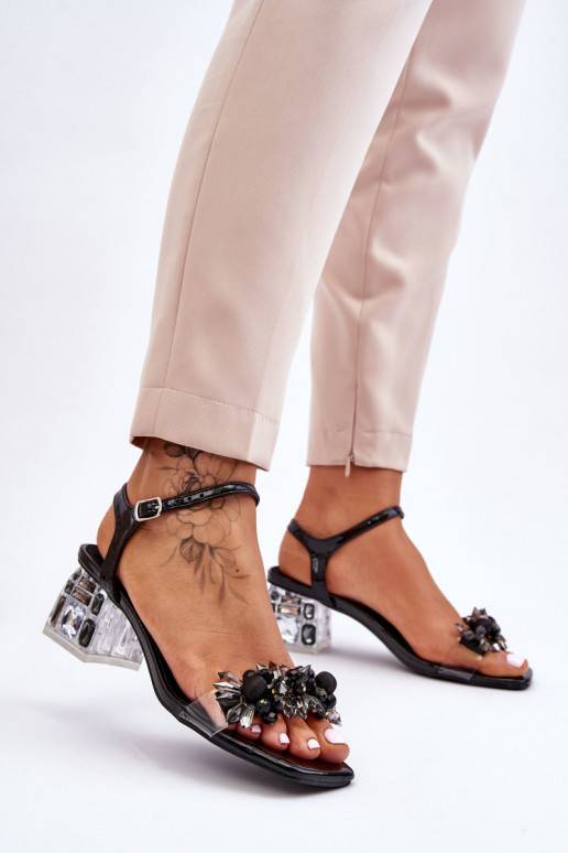 Women's Sandals With Low Heels With Ornaments Black Benicio Women's Sandals With Low Heels With Ornaments Black Benicio