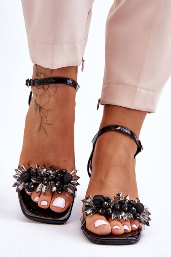 Women's Sandals With Low Heels With Ornaments Black Benicio