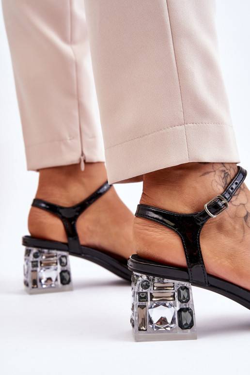 Women's Sandals With Low Heels With Ornaments Black Benicio Women's Sandals With Low Heels With Ornaments Black Benicio