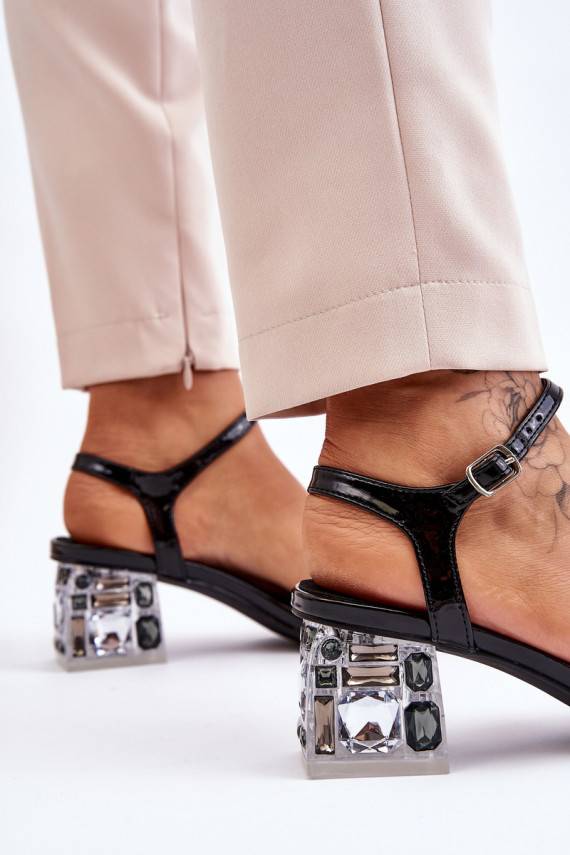 Women's Sandals With Low Heels With Ornaments Black Benicio