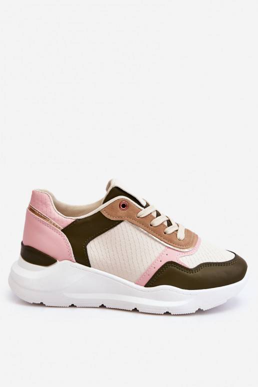 Women's Leather Platform Sneakers Beige-pink Chaya Women's Leather Platform Sneakers Beige-pink Chaya
