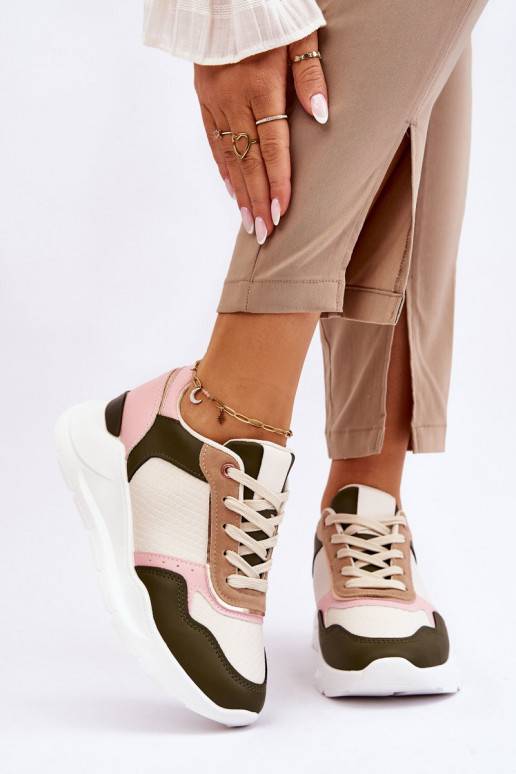 Women's Leather Platform Sneakers Beige-pink Chaya