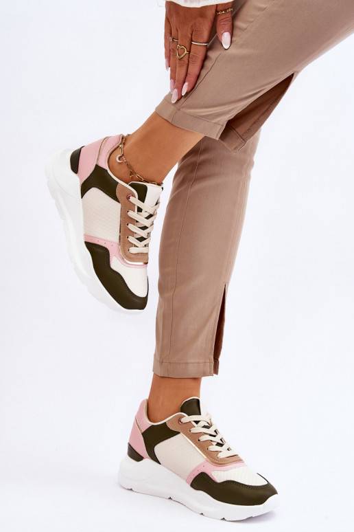Women's Leather Platform Sneakers Beige-pink Chaya Women's Leather Platform Sneakers Beige-pink Chaya