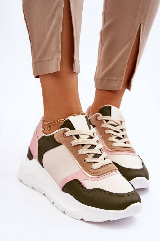 Women's Leather Platform Sneakers Beige-pink Chaya Women's Leather Platform Sneakers Beige-pink Chaya