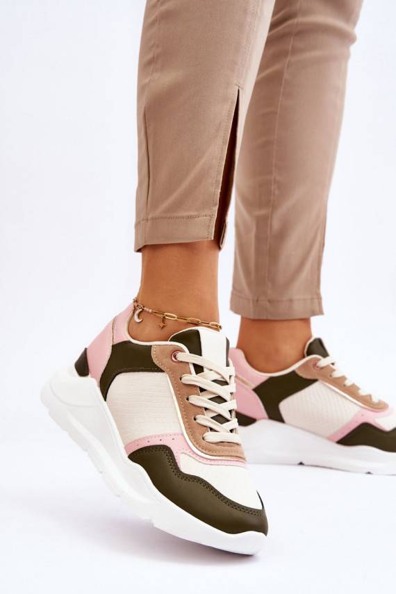Women's Leather Platform Sneakers Beige-pink Chaya