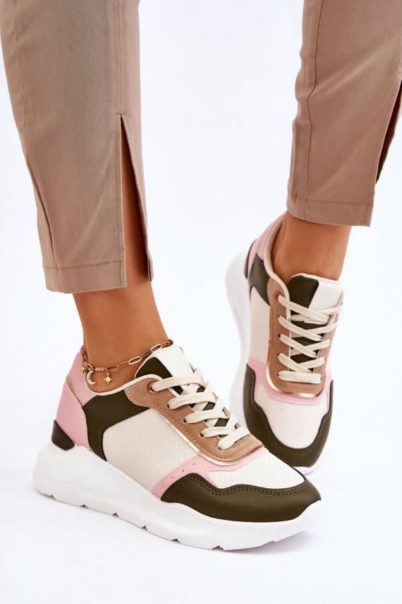 Women's Leather Platform Sneakers Beige-pink Chaya
