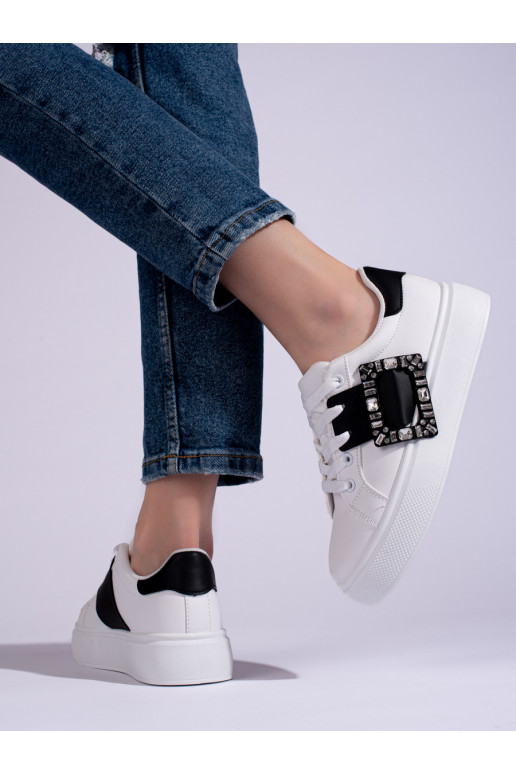 White color  Sneakers shoes ze czarną wstawką Shelovet