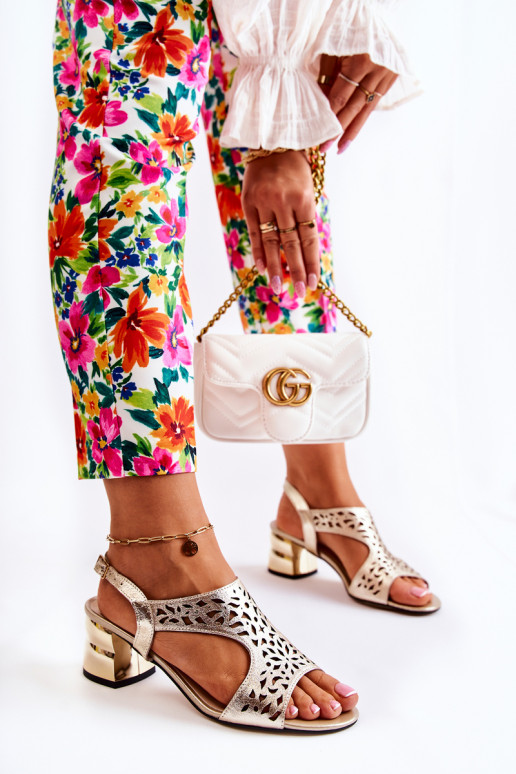 Leather Openwork Sandals On High Heels Gold Salvio Leather Openwork Sandals On High Heels Gold Salvio