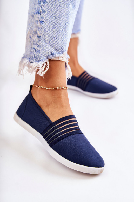 Women's Cloth Sneakers Slip-On Navy Blue Lilis