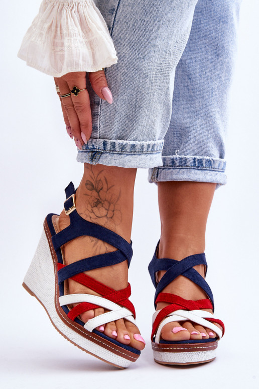 Wedge Sandals With Straps navy blue Ellen