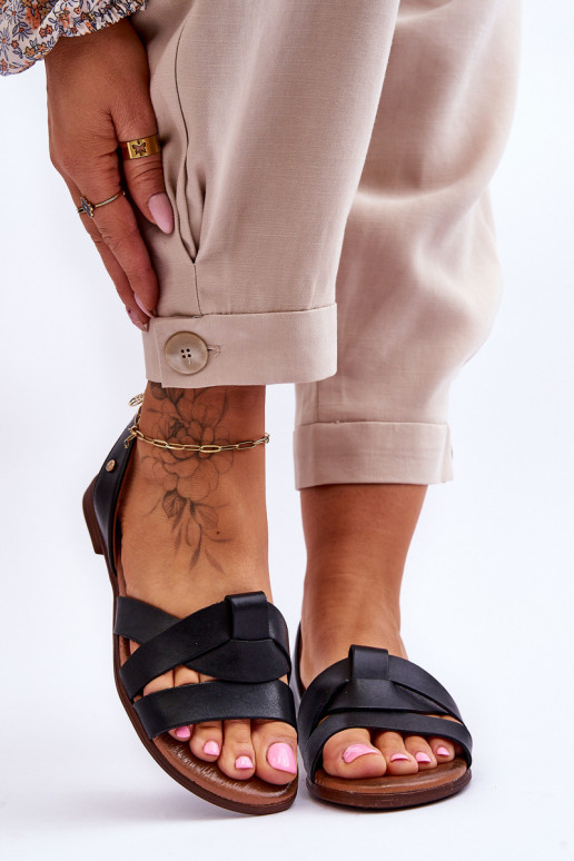 Comfortable Leather Slip-On Sandals Black Kayla 