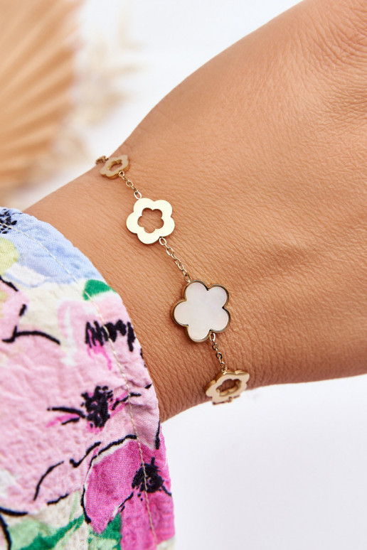 Women's Bracelet With Flowers Gold-White
