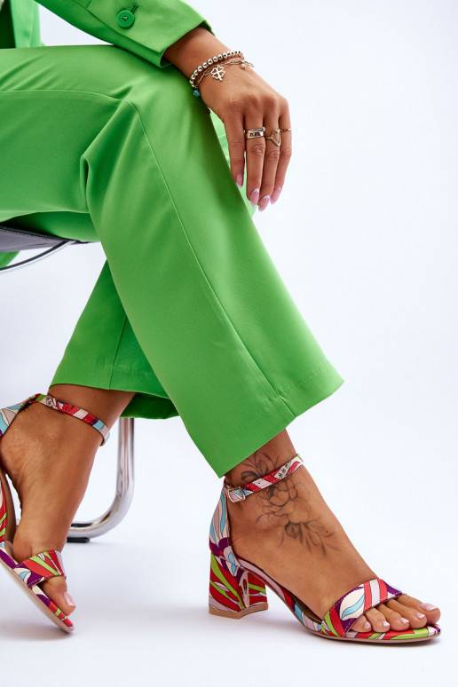 Patterned Low Heel Satin Sandals Beige-Blue Quincy 