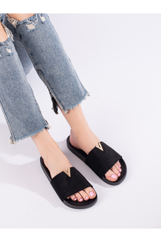 The classic model of suede black slippers   Shelovet