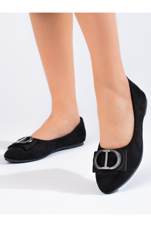 black  ballerinas of suede with buckles Shelovet