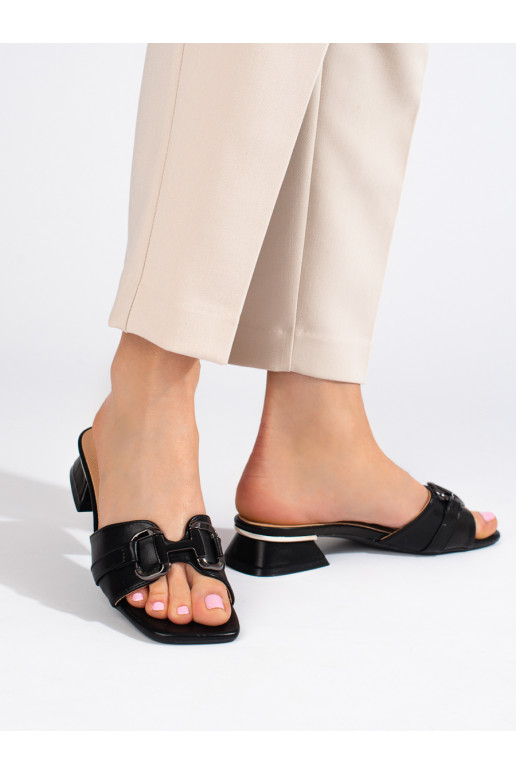 Elegant style  slippers  black with buckles Shelovet