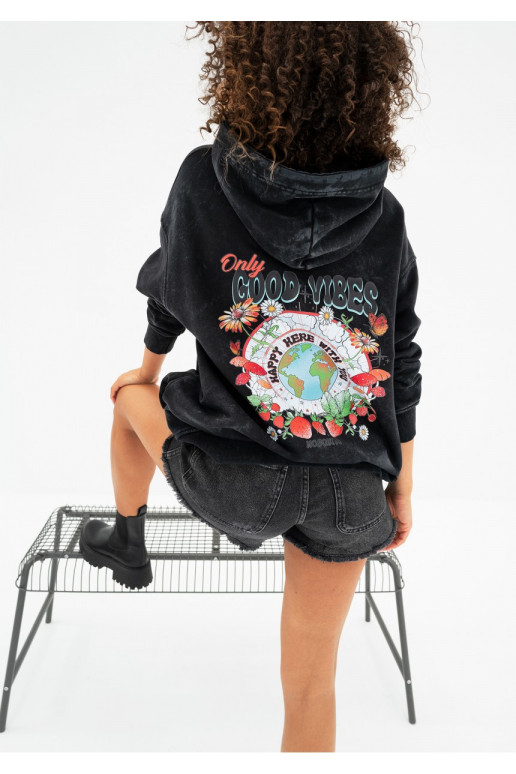 Viper - Black vintage wash hoodie &quot;Only Good Vibes&quot;