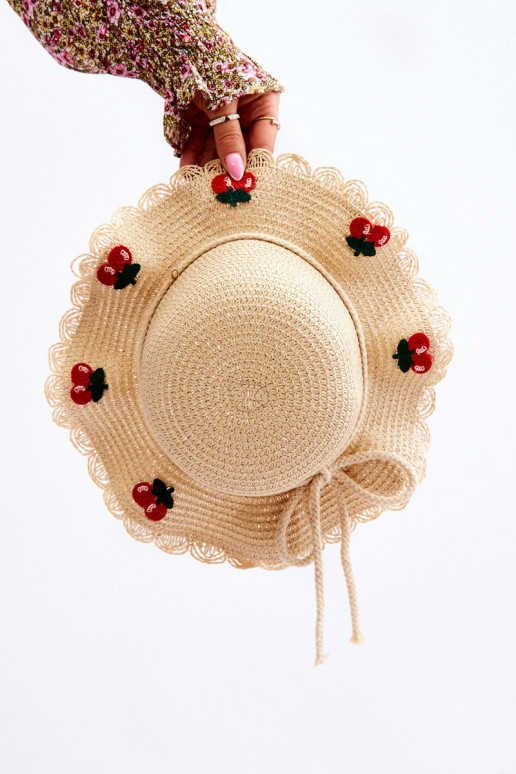 Children's Hat With Strawberries Beige