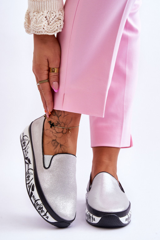 Women's Slip-On Leather Sneakers Silver Ottavia